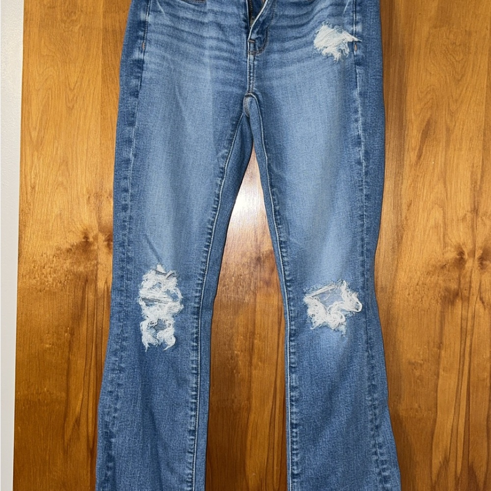 American Eagle Outfitters Distressed Blue Flare Jeans